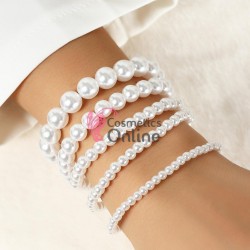 Bratara eleganta de mana BRM002 cu perle crem pentru mireasa, set 5 bucati